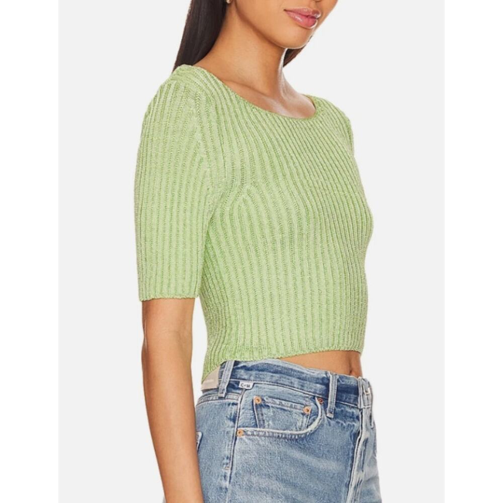 FREE PEOPLE TOP WOMENS LARGE SAN LUCAS STRETCH KNIT CROP PULLOVER SWEATER GREEN - Picture 2 of 13